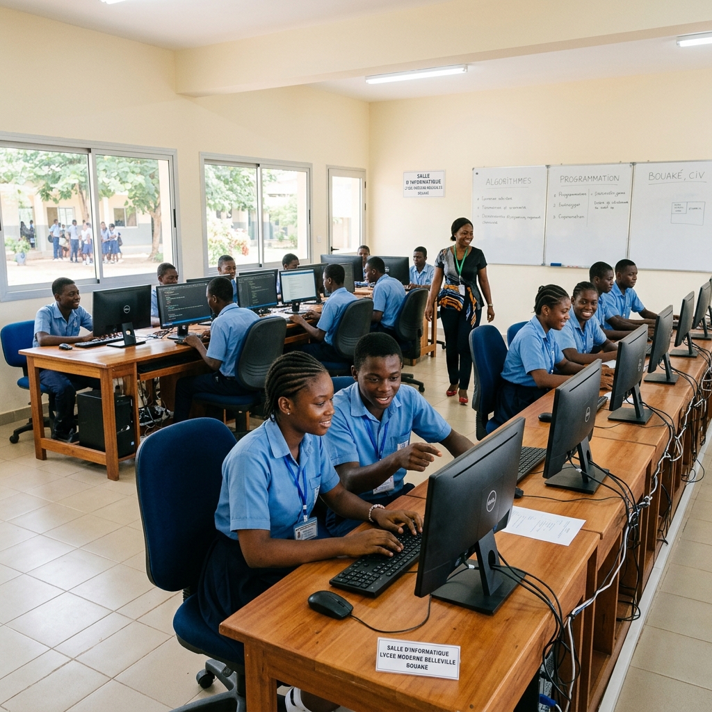 Salle informatique installée au Collège Obama de Bouaké